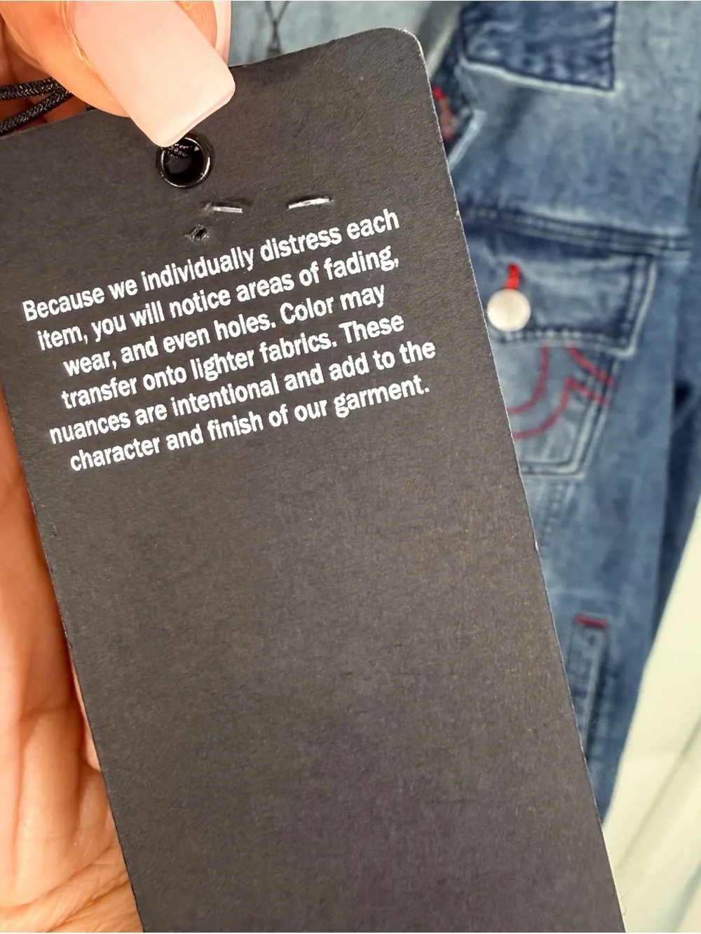 True Religion Men's Blue Denim Trucker Jacket with Red Stitching